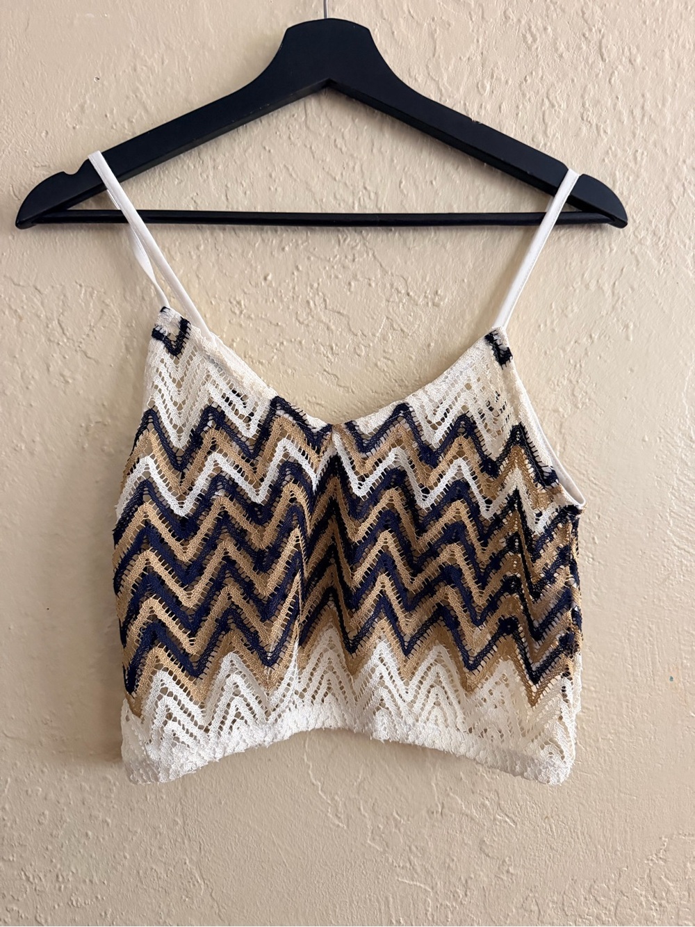 Cotton On Chevron Lace Cami - White, Navy & Tan